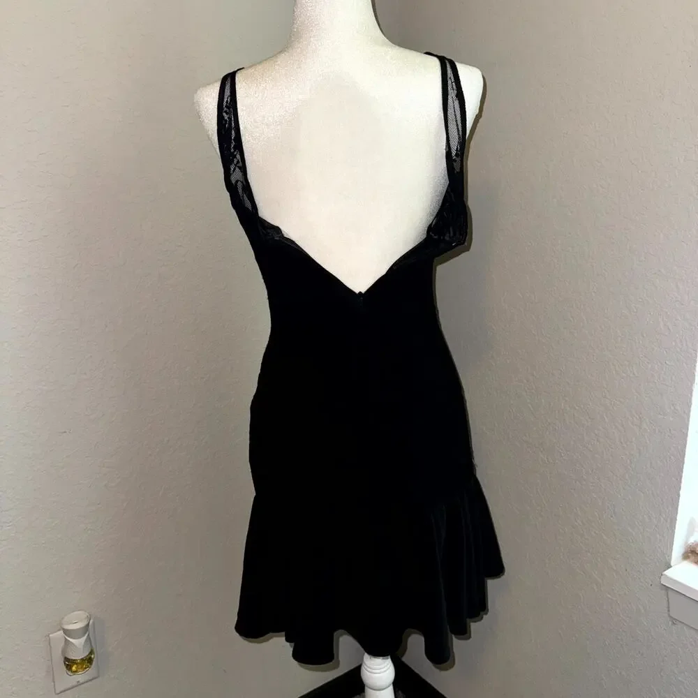 Pearl By Georgina Chapman of Marchesa Cocktail Dress Women's 4 Black Mesh Peplum